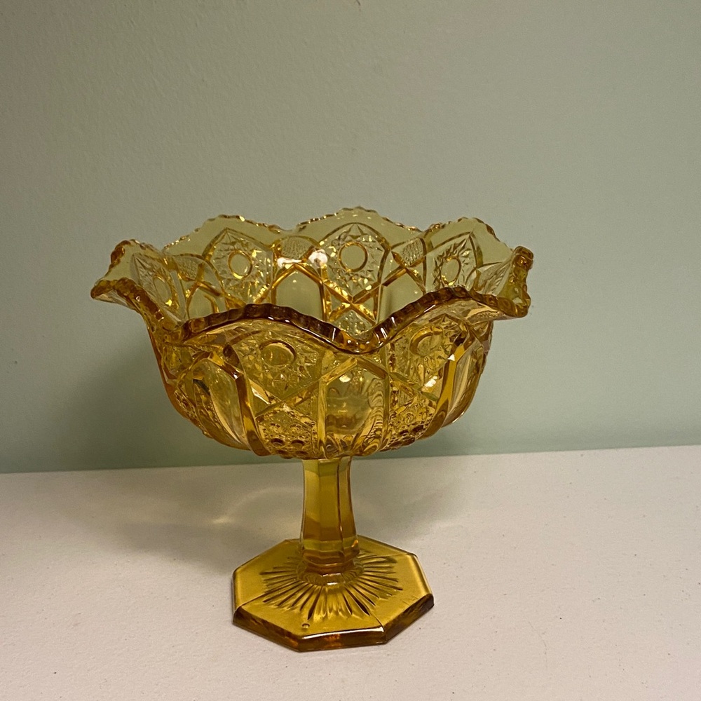 Vintage L.E. Smith Heritage Quintec  Amber Compote